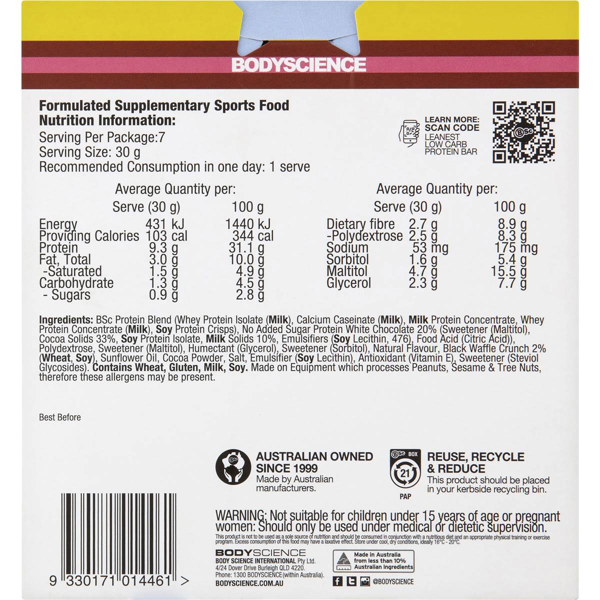 Bsc Body Science Leanest Low Carb High Protein Bar Multipack Cookies