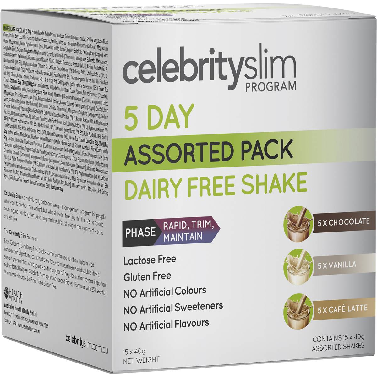 Celebrity Slim Program 5 Day Assorted Pack Dairy Free Shake 40g X15