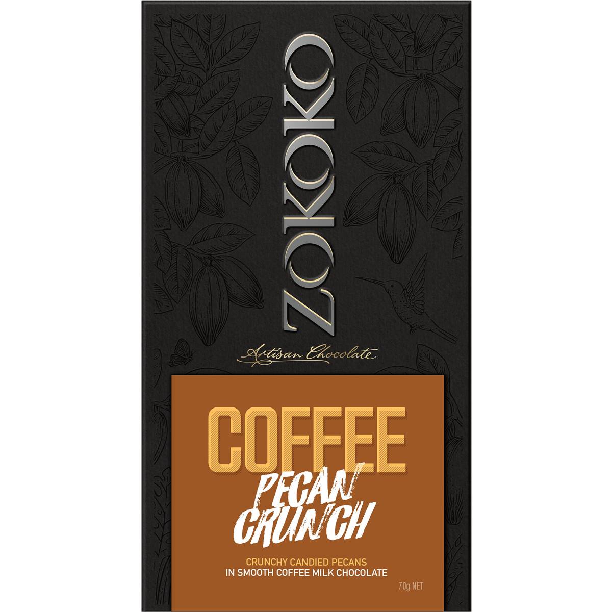 Zokoko Coffee Pecan Crunch Milk Chocolate Bar 70g | Woolworths