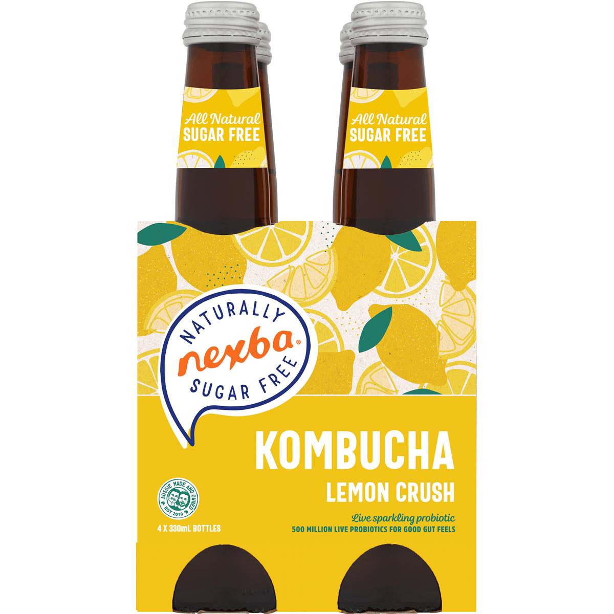 Nexba Naturally Sugar Free Kombucha Lemon Crush 4 X330ml | Woolworths