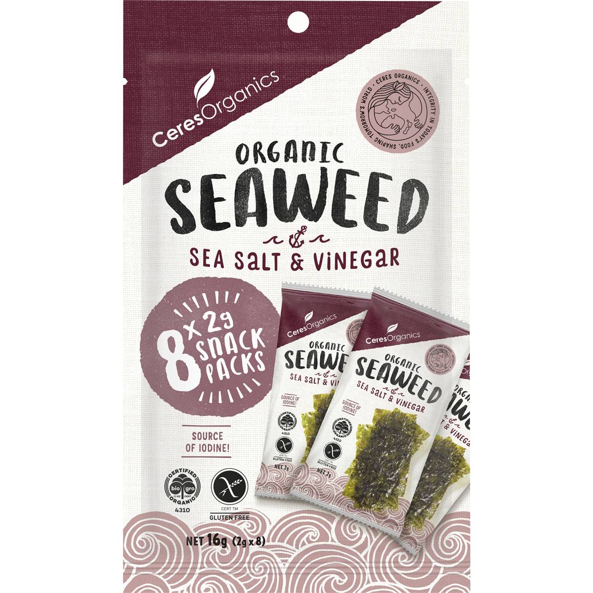 Ceres Organics Organic Seaweed Sea Salt & Vinegar 2g X 8 Pack Woolworths