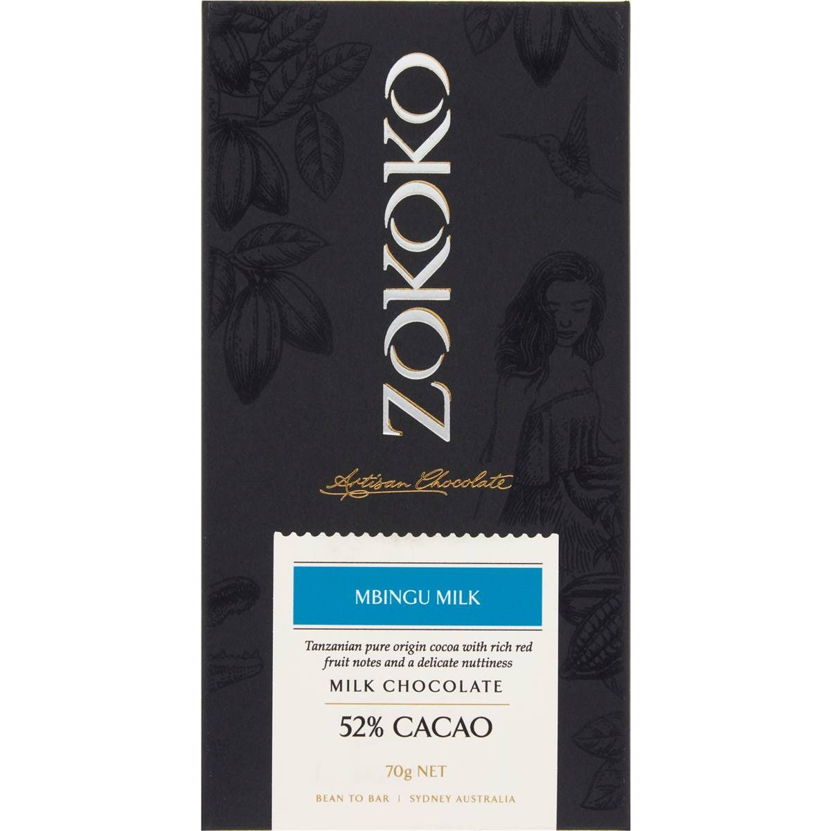 Mbingu Milk Chocolate 52p Cacao 70g Zokoko Mbingu Milk Chocolate Bar