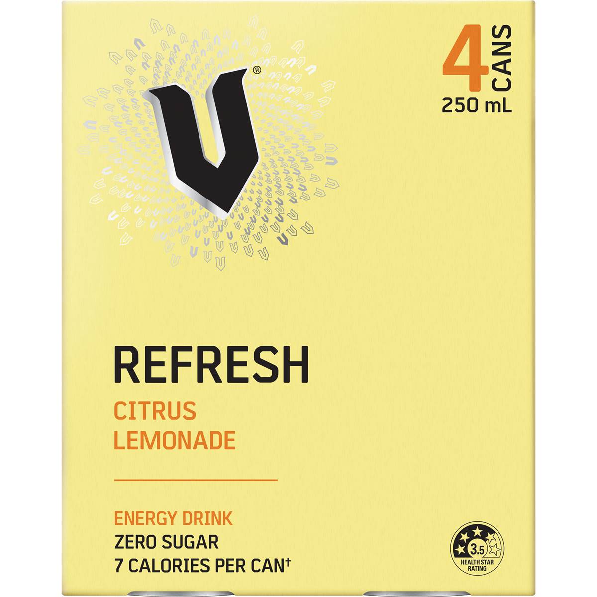 V Energy Refresh Citrus Lemonade Sugar Free Cans 250ml X4 Pack Woolworths
