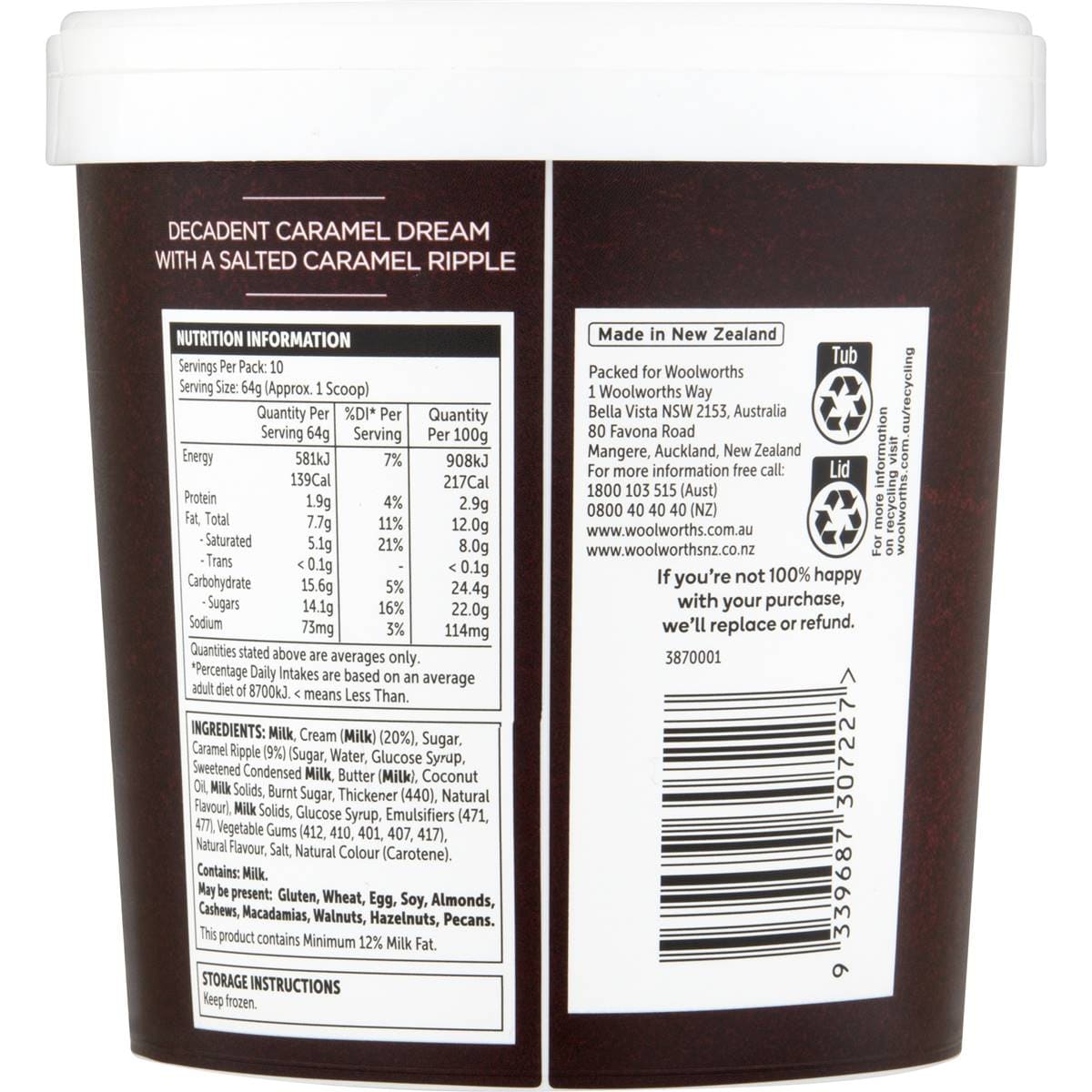 Woolworths Ice Cream Salted Caramel 1l Woolworths