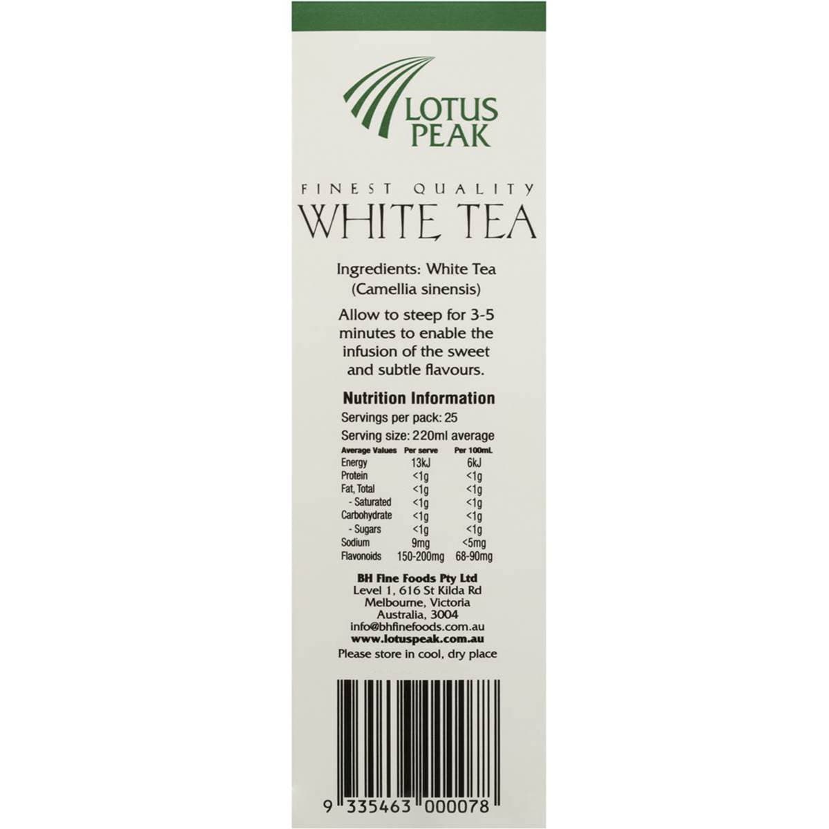 Lotus Peak White Tea Bags 25 Pack 50g Woolworths