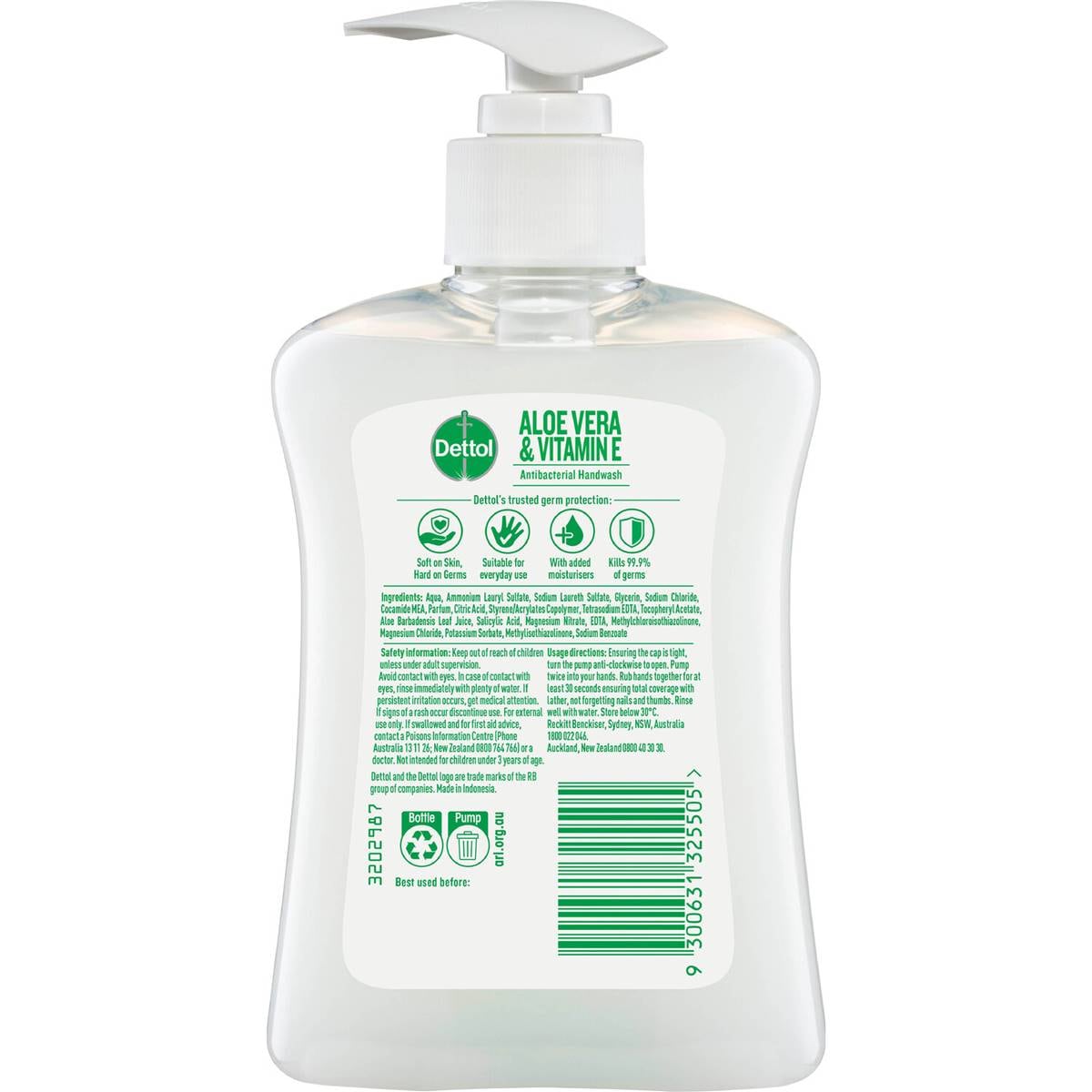 Dettol Antibacterial Liquid Hand Wash Hand Soap Pump Aloe Vera 250ml
