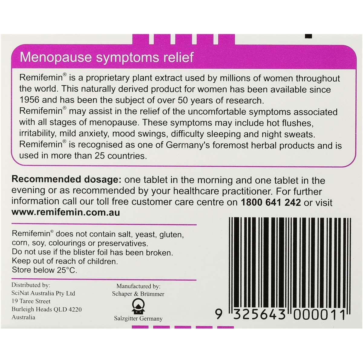 Remifemin Menopause Relief Tablet 100 Pack | Woolworths