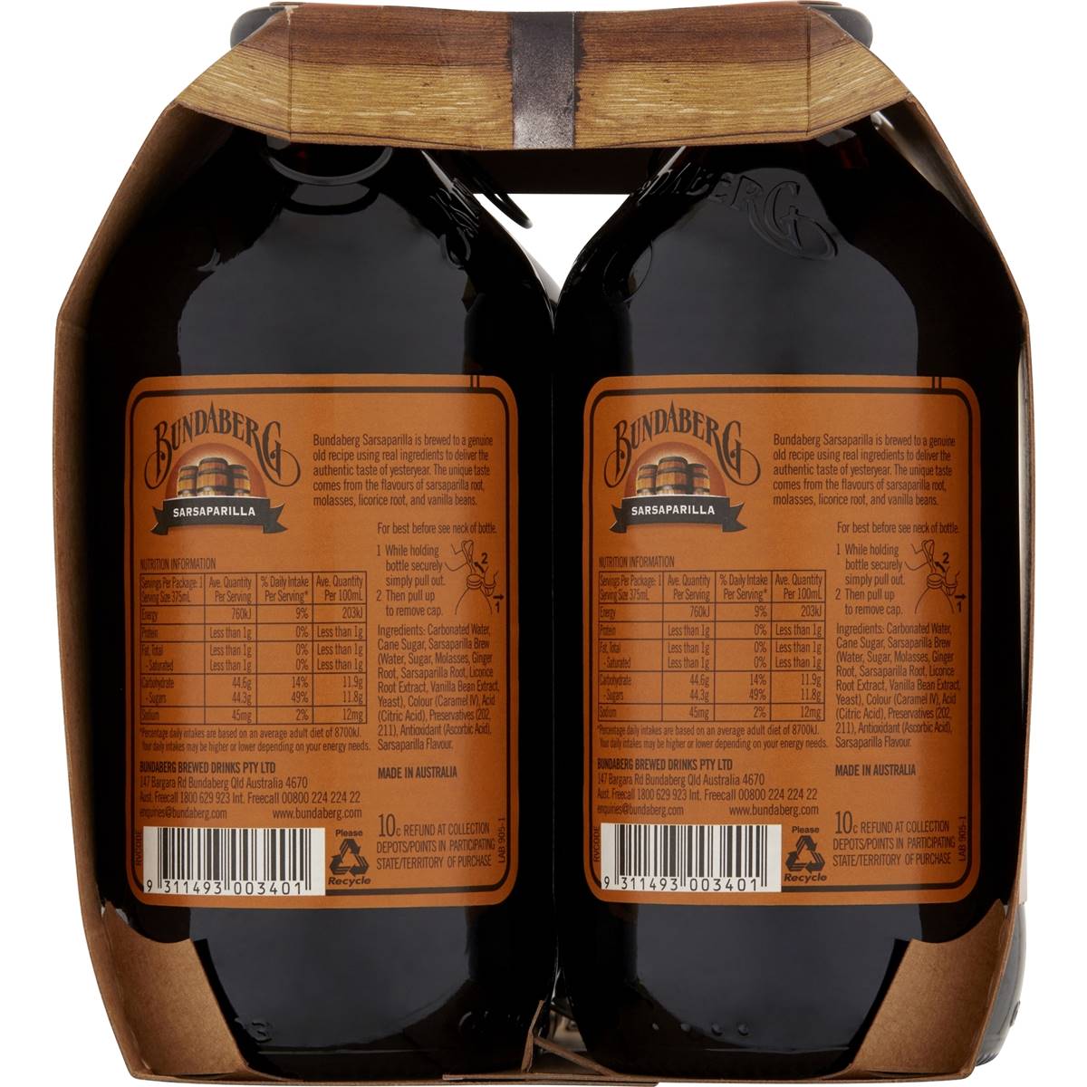 Bundaberg Sarsaparilla 4x375ml | Woolworths