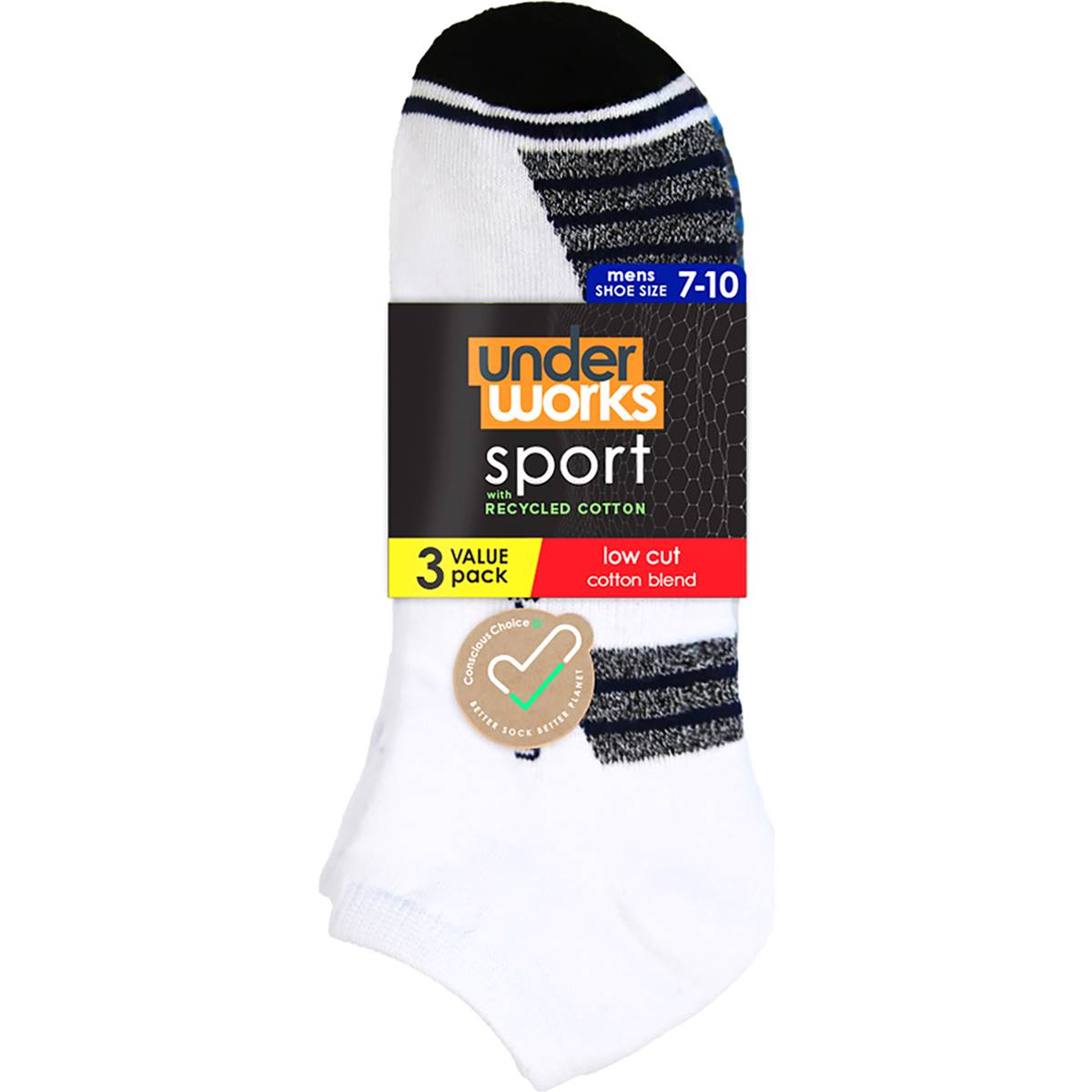 Underworks Mens Low Cut Sport Sock 3 Pack | Woolworths