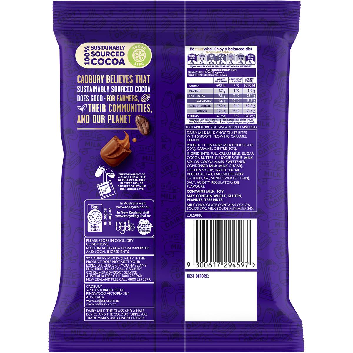 Cadbury Dairy Milk Caramello Bites Chocolates 124g Woolworths