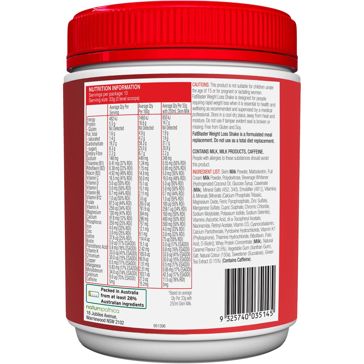 Fat Blaster Weight Loss Shake With Green Tea Extract Caramel Delight