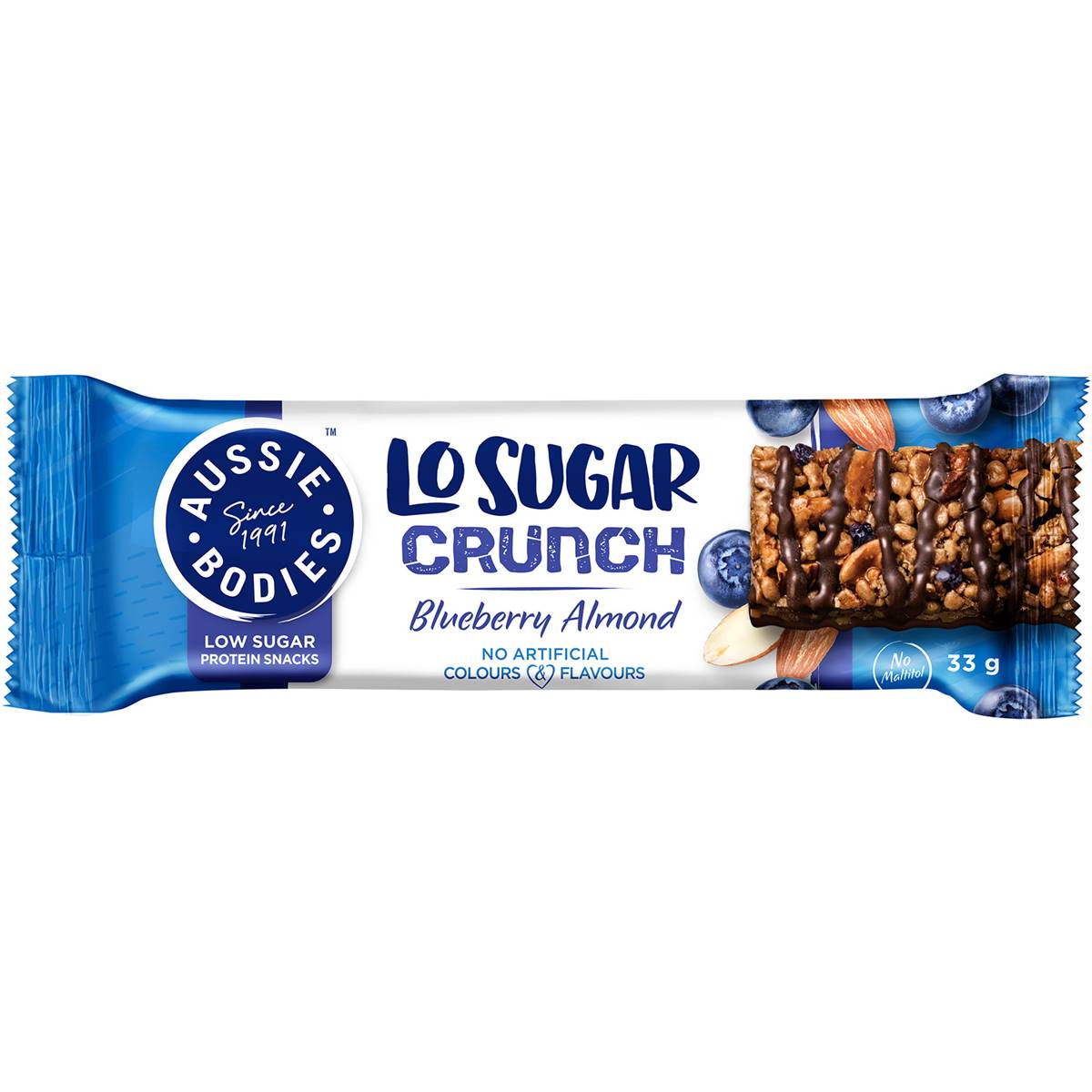Aussie Bodies Lo Sugar Crunch Blueberry Almond Bar 33g Woolworths