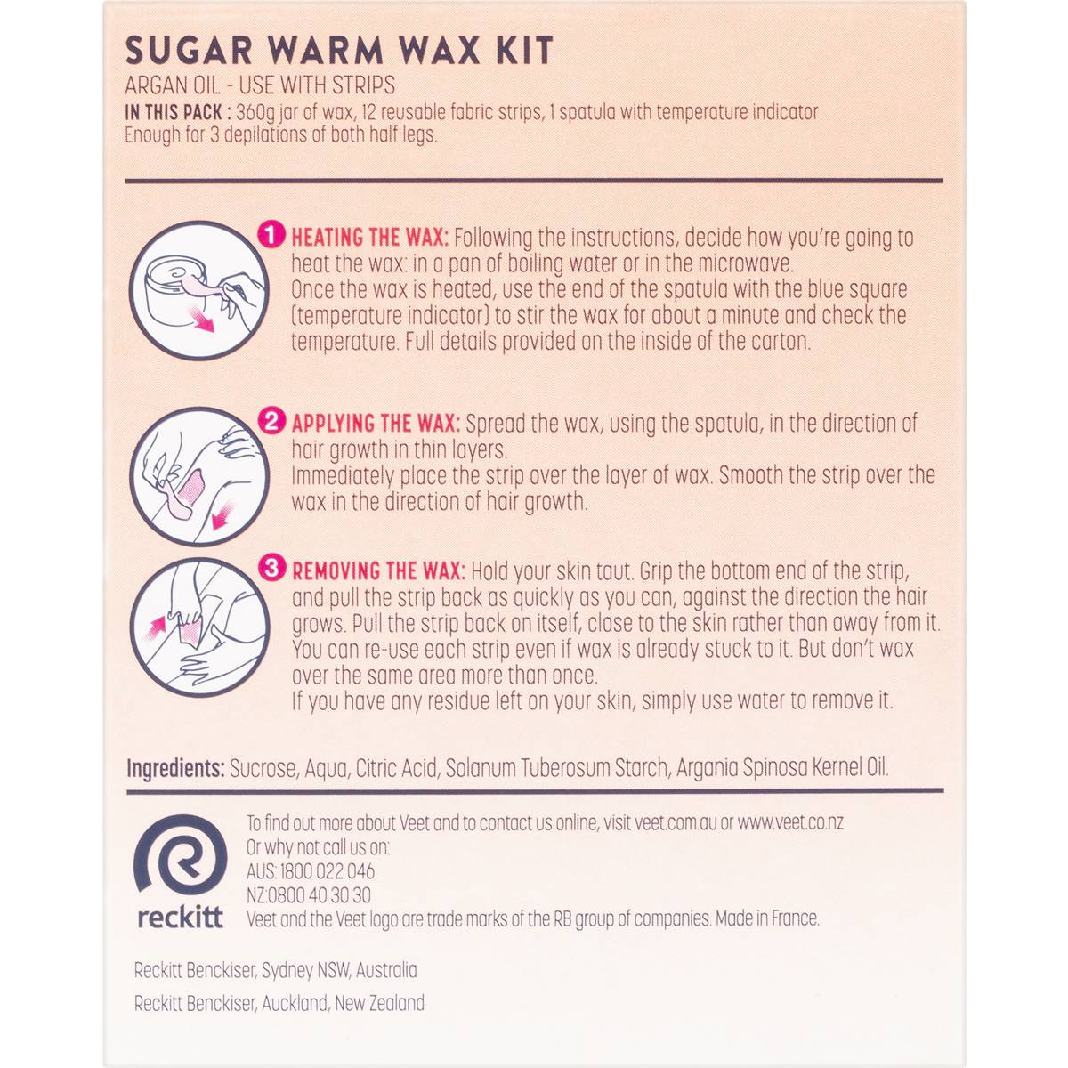 Veet Sugar Warm Wax Hair Removal Kit With Argan Oil 360g Woolworths