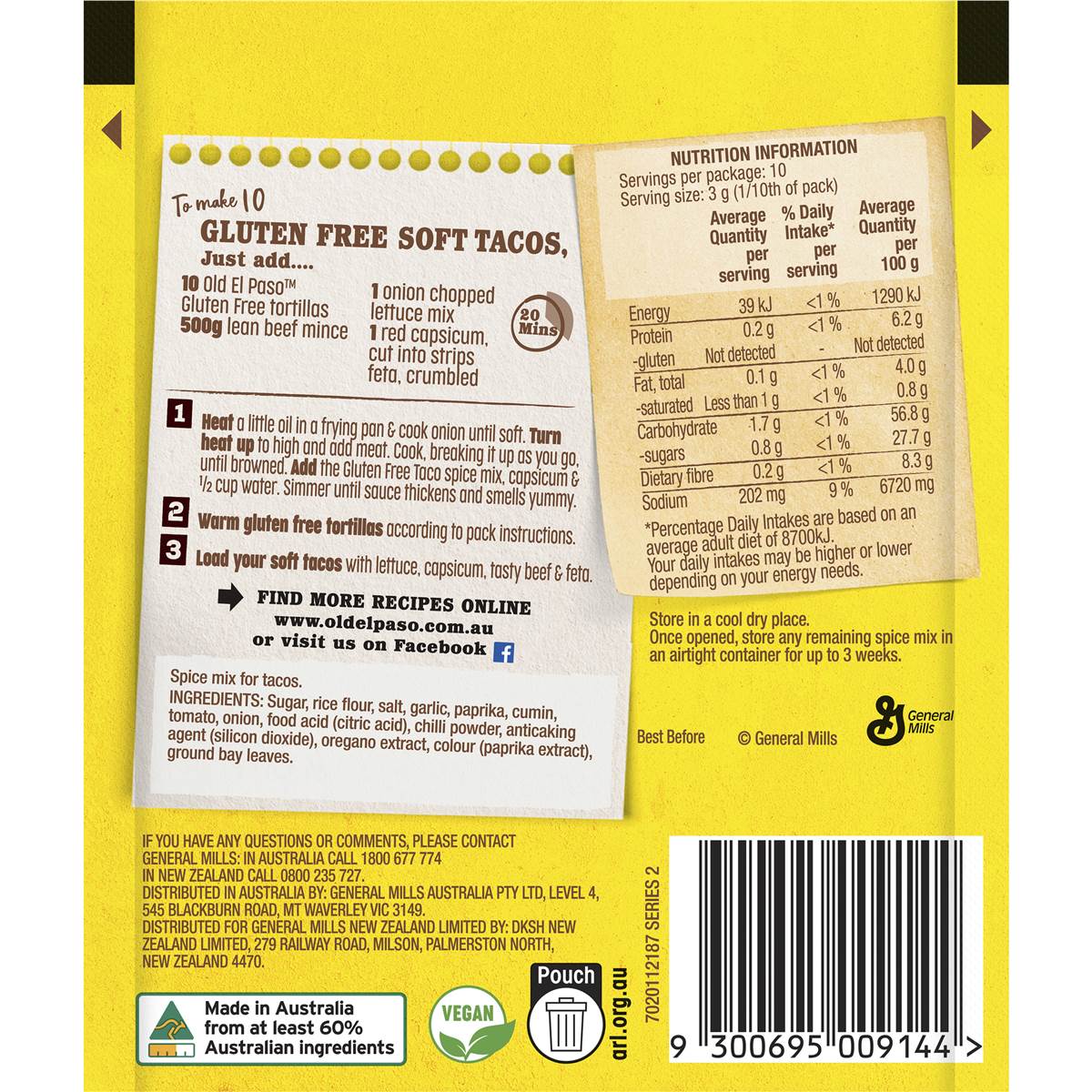 Old El Paso Gluten Free Taco Spice Mix Mild 30g Woolworths