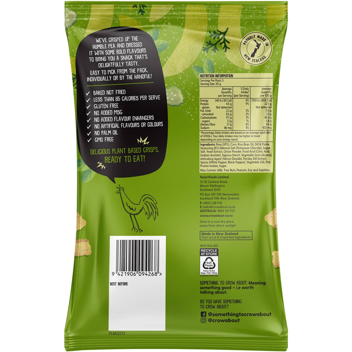 Something To Crow About Pea Crisps Dill & Pickle 100g Woolworths