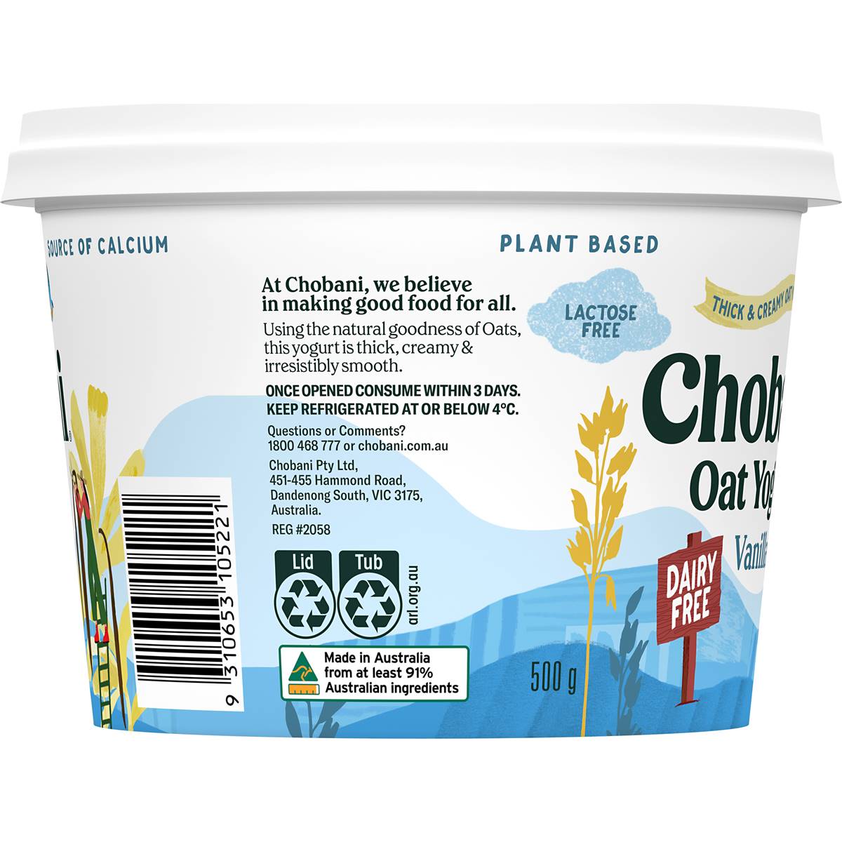 Chobani Oat Yogurt Vanilla Dairy Free 500g Woolworths