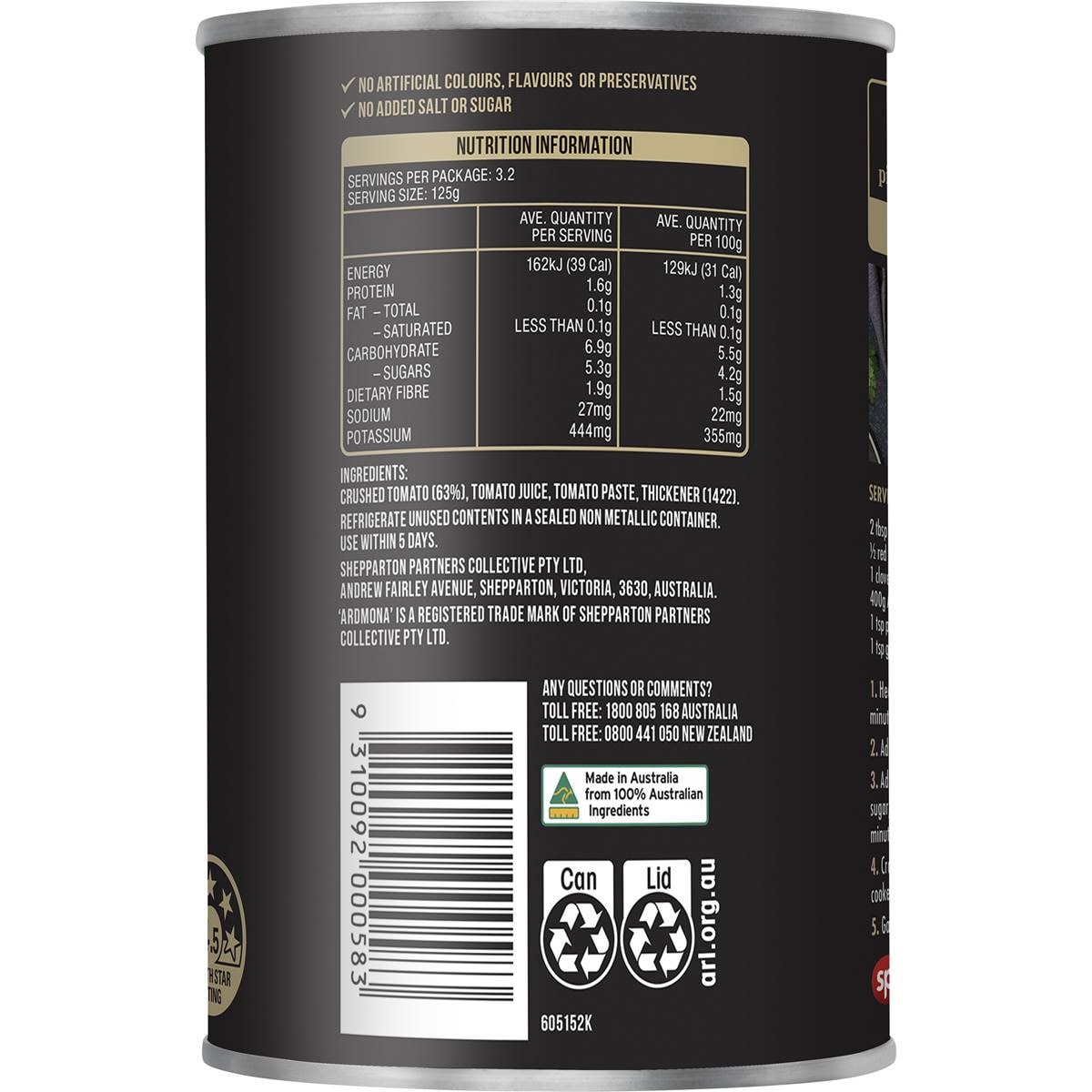 Ardmona Crushed Vine Ripened Tomatoes 400g Woolworths