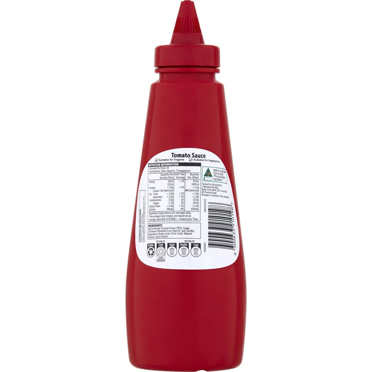 Woolworths Tomato Sauce Squeeze 500ml Woolworths