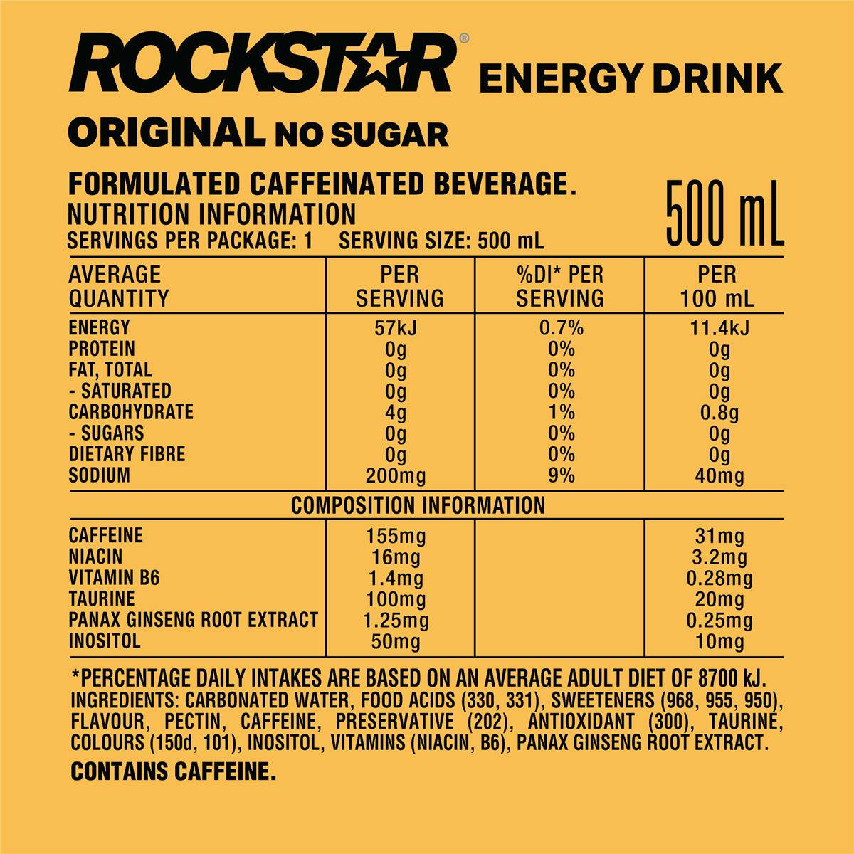 Rockstar Energy Drink Original No Sugar 500ml Woolworths