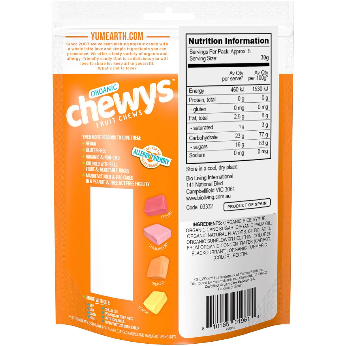 Yum Earth Organic Fruit Chew Lollies Share Bag 142g Woolworths