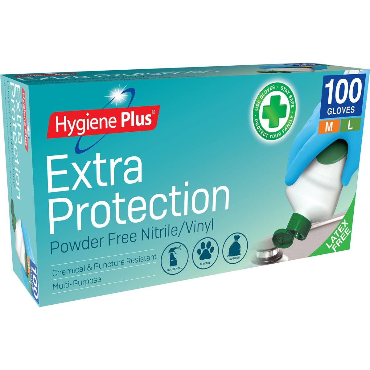 Hygiene Plus Extra Protection Powder Free Nitrile/vinyl Gloves Med/large
