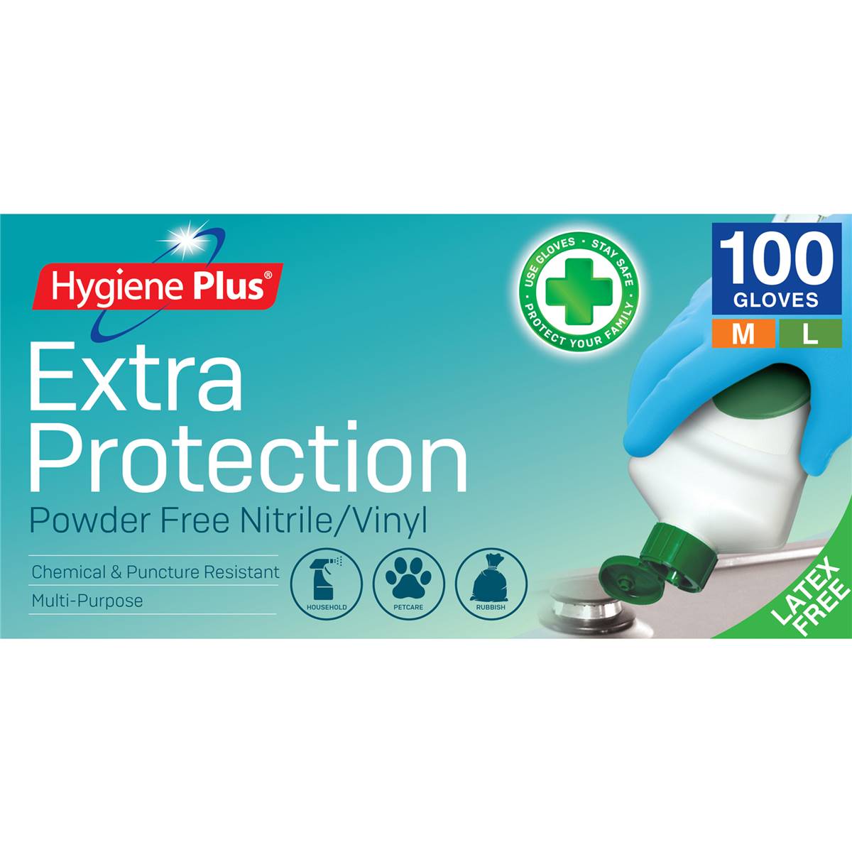 Hygiene Plus Extra Protection Powder Free Nitrile/vinyl Gloves Med