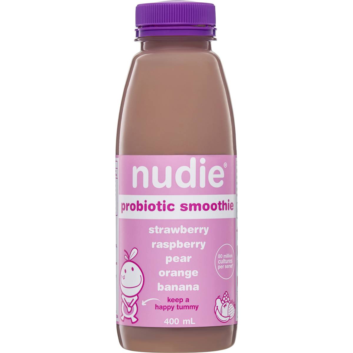 Nudie Probiotic Smoothie Strawberry, Raspberry, Pear, Orange Banana 400ml |  Woolworths