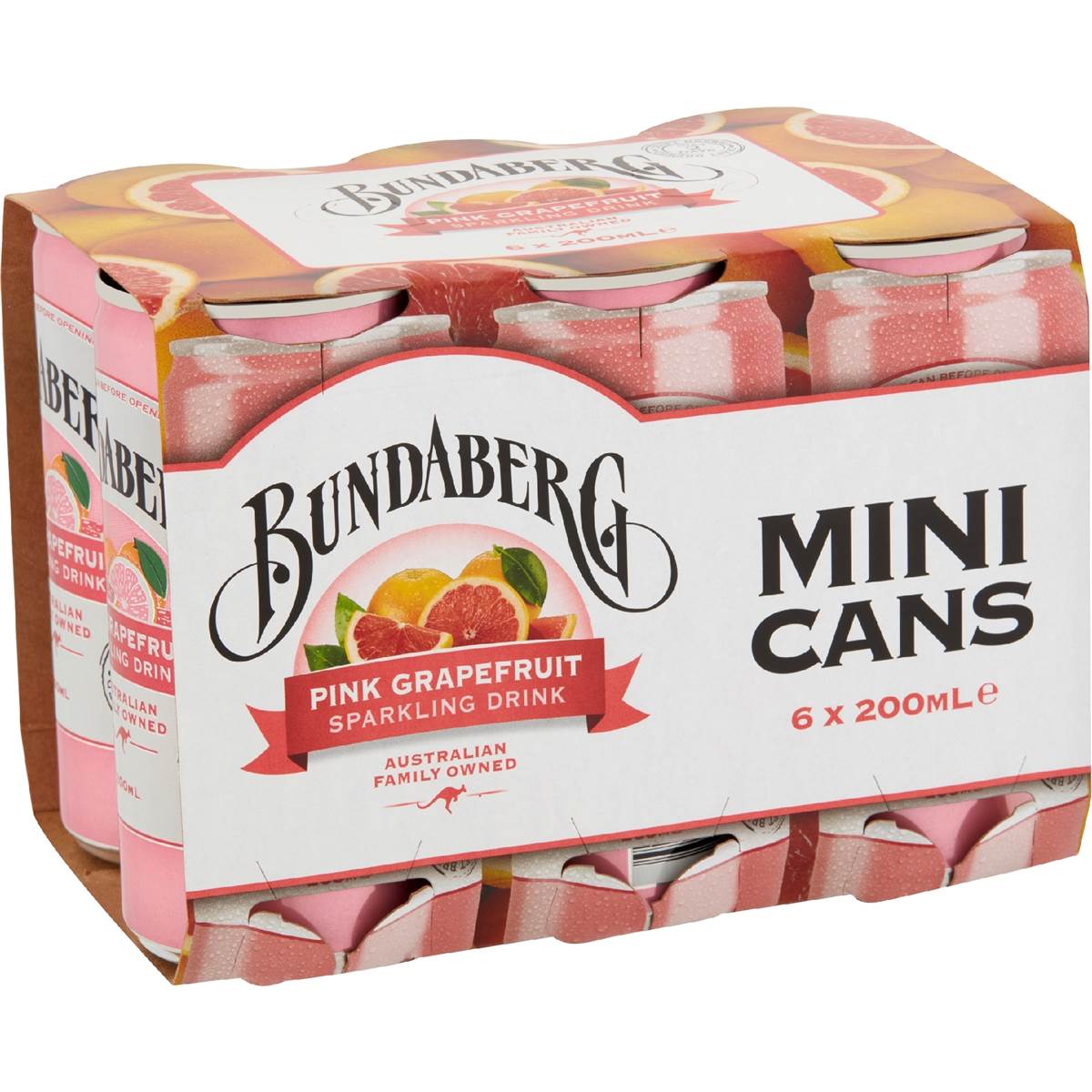 Bundaberg Pink Grapefruit Sparkling Drink 200mL x 6 pack