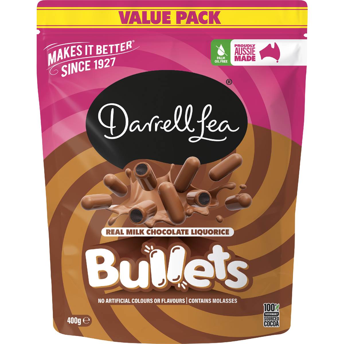 Darrell Lea Milk Chocolate Liquorice Bullets Value Pack 400g Woolworths