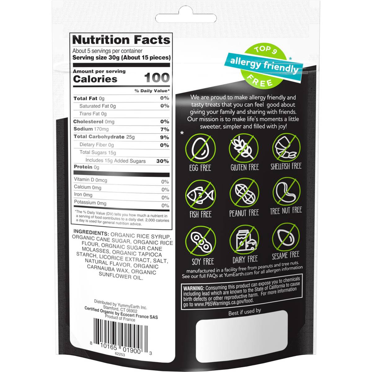Yum Earth Organic Licorice Share Bag 142g Woolworths