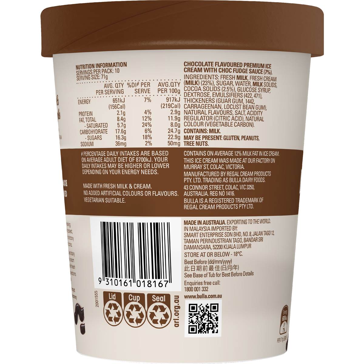 Bulla Murray St Chocolate Fudge Ripple Ice Cream 1l Woolworths
