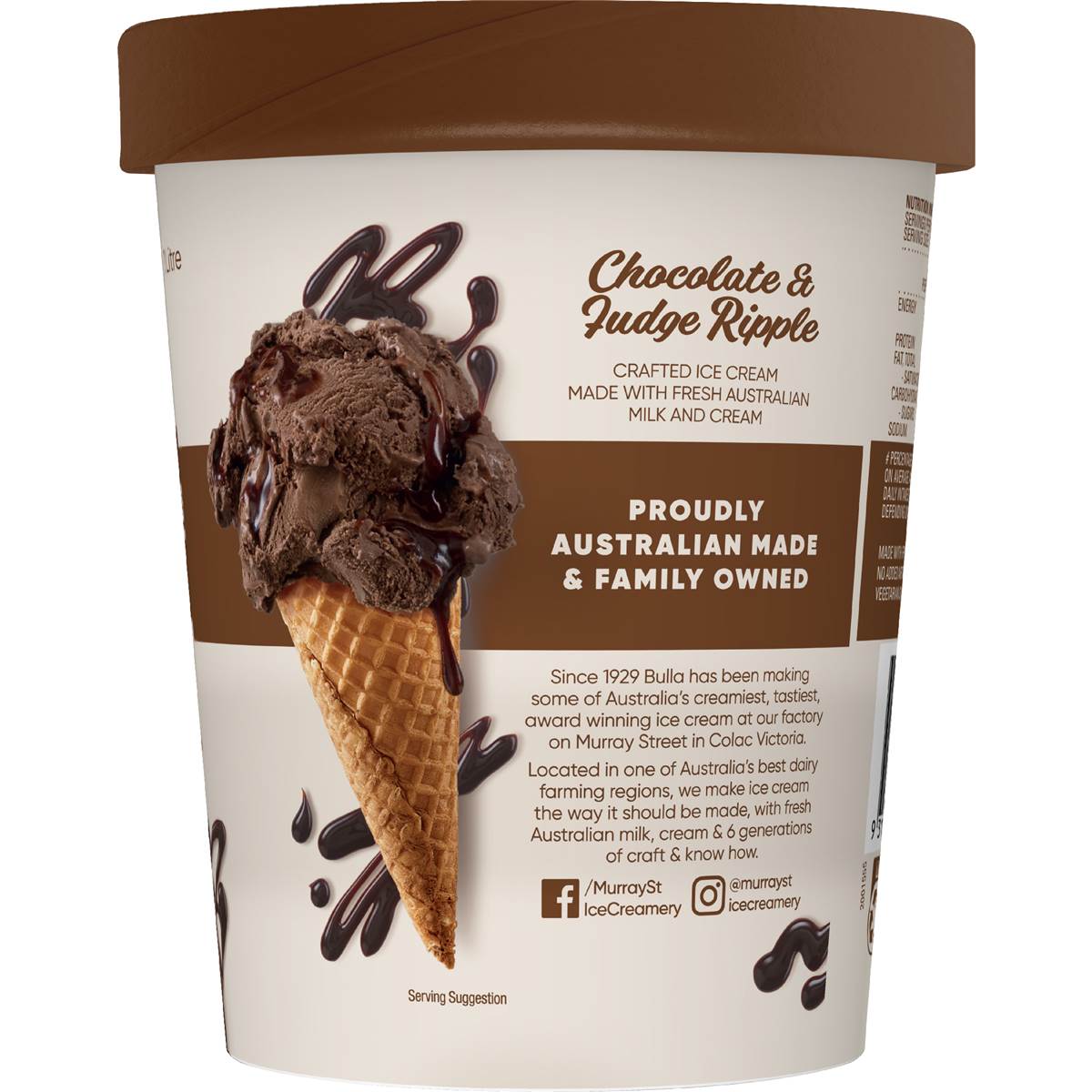 Bulla Murray St Chocolate Fudge Ripple Ice Cream 1l Woolworths