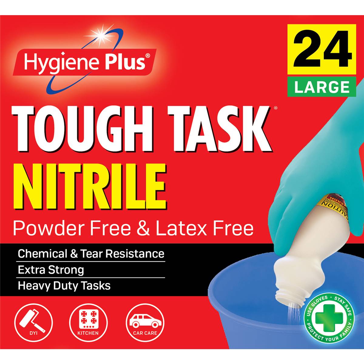 Hygiene Plus Tough Task Nitrile Powder Free & Latex Free Gloves Large