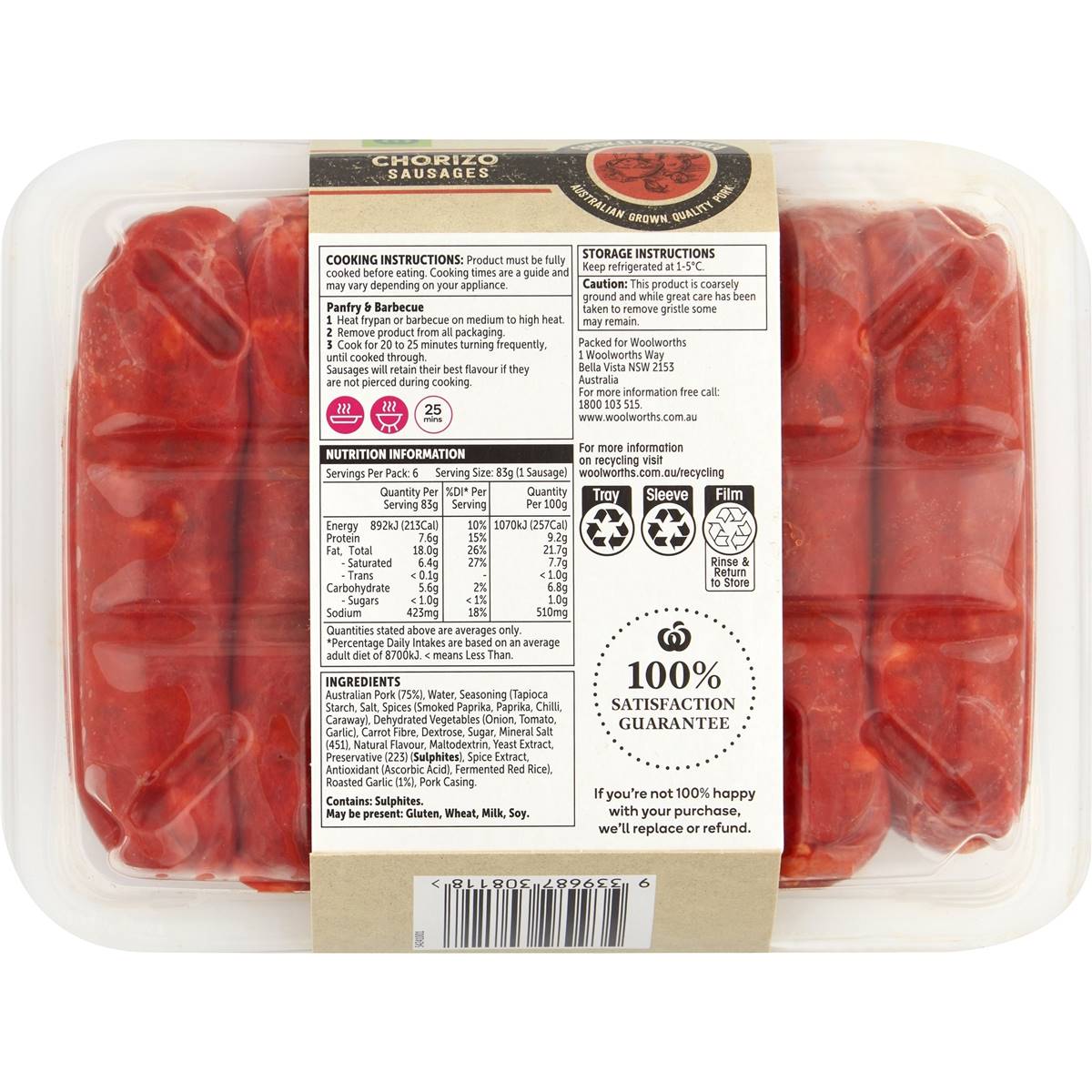 Woolworths Chorizo With Roasted Garlic Sausages 500g Woolworths
