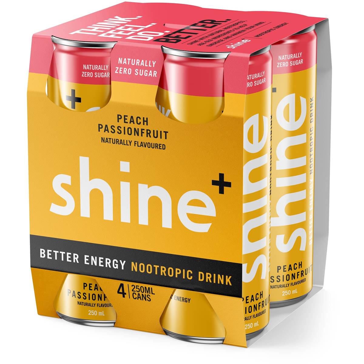 Shine Naturally Zero Sugar Peach Passionfruit Nootropic Cans 4 X250ml