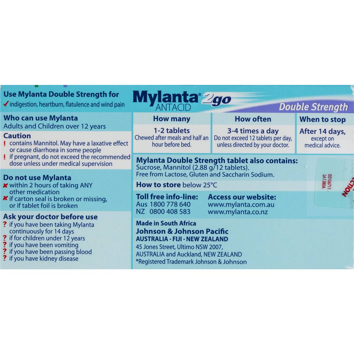 Mylanta 2go Antacid Double Strength Chewable Tablets Lemon Mint 48 Pack