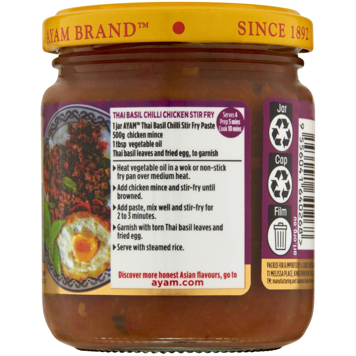 Ayam Stir Fry Paste Thai Basil Chilli Medium 185g Woolworths