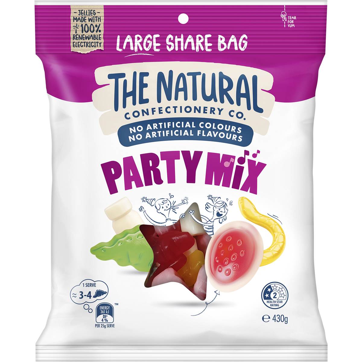 The Natural Confectionery Co. Party Mix Lollies Large Share Bag 430g