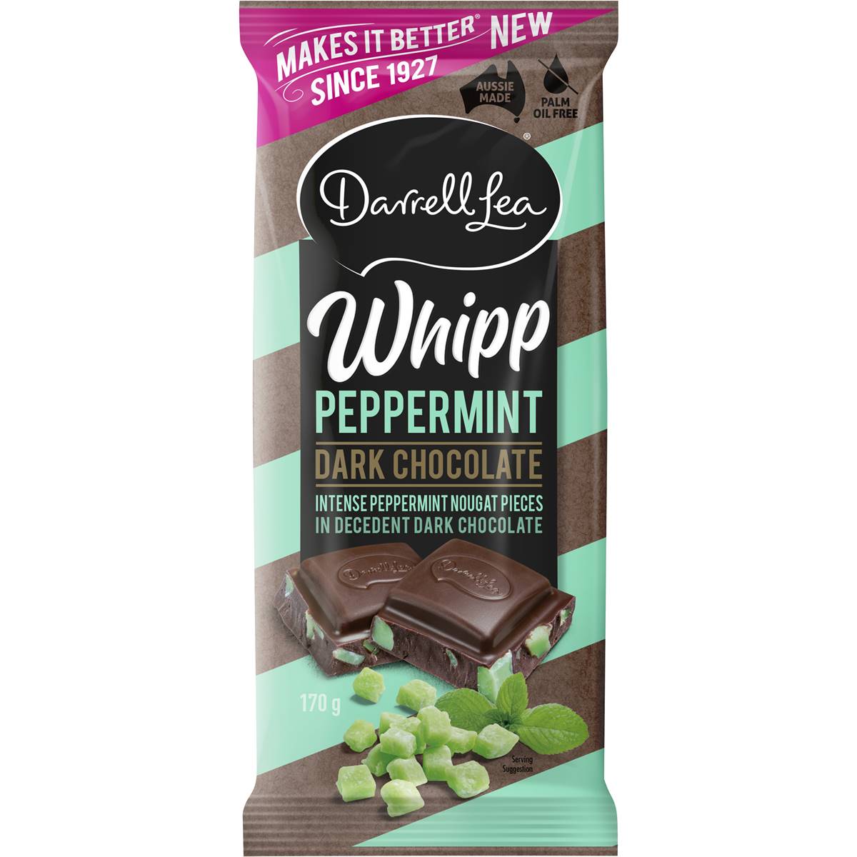 Darrell Lea Whipp Peppermint Dark Chocolate Block 170g Woolworths