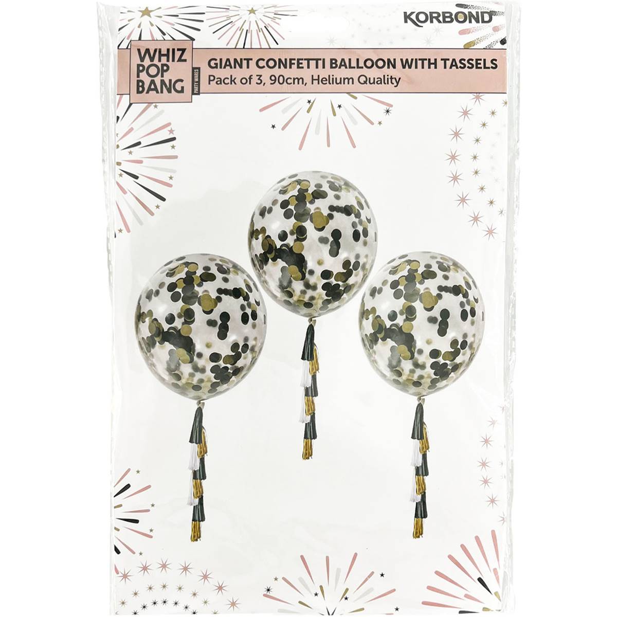 Whiz Pop Bang Giant Confetti Balloon With Tassels 90cm 3 Pack Woolworths