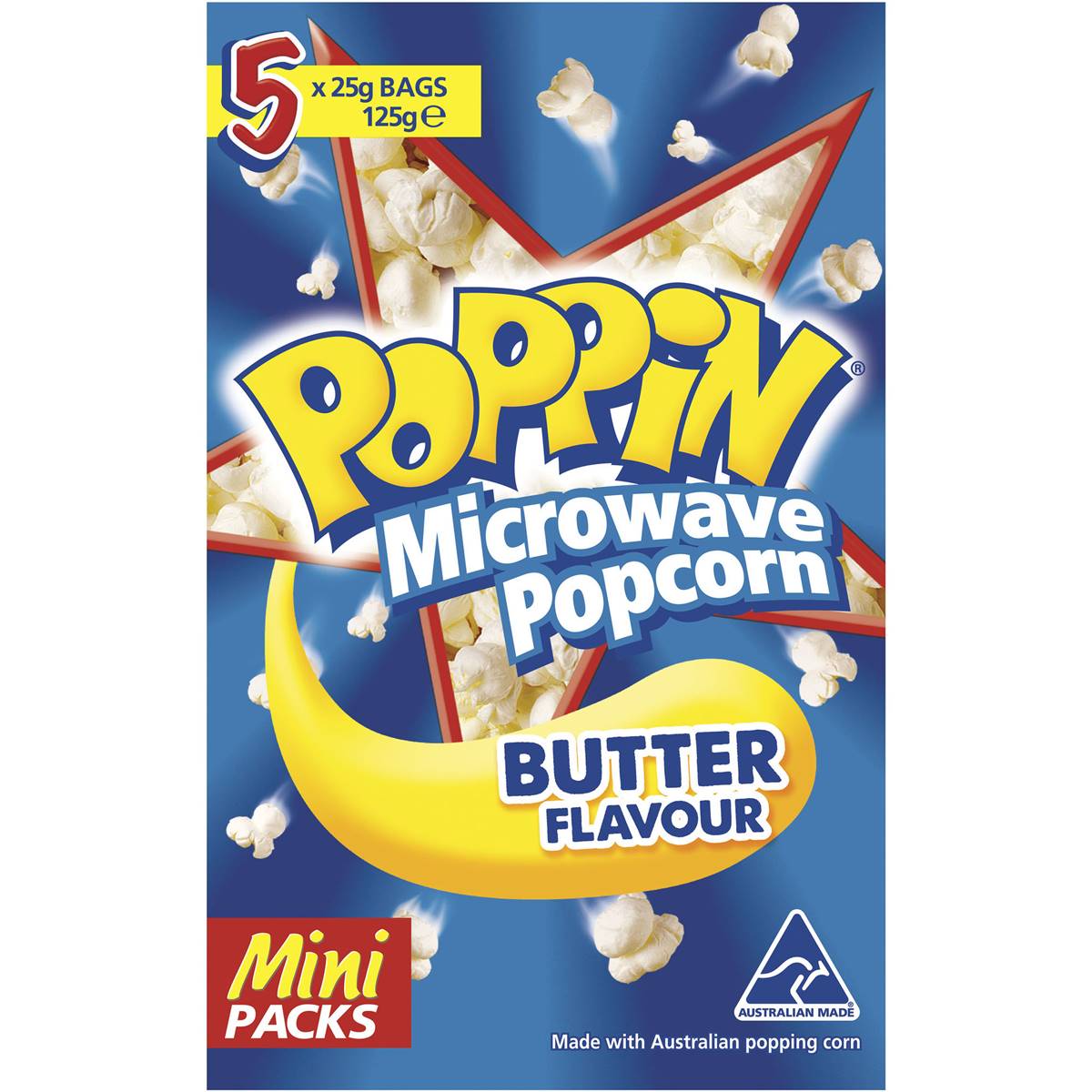 Poppin Microwave Popcorn Butter Flavour Mini Packs 25g X5 Pack Woolworths