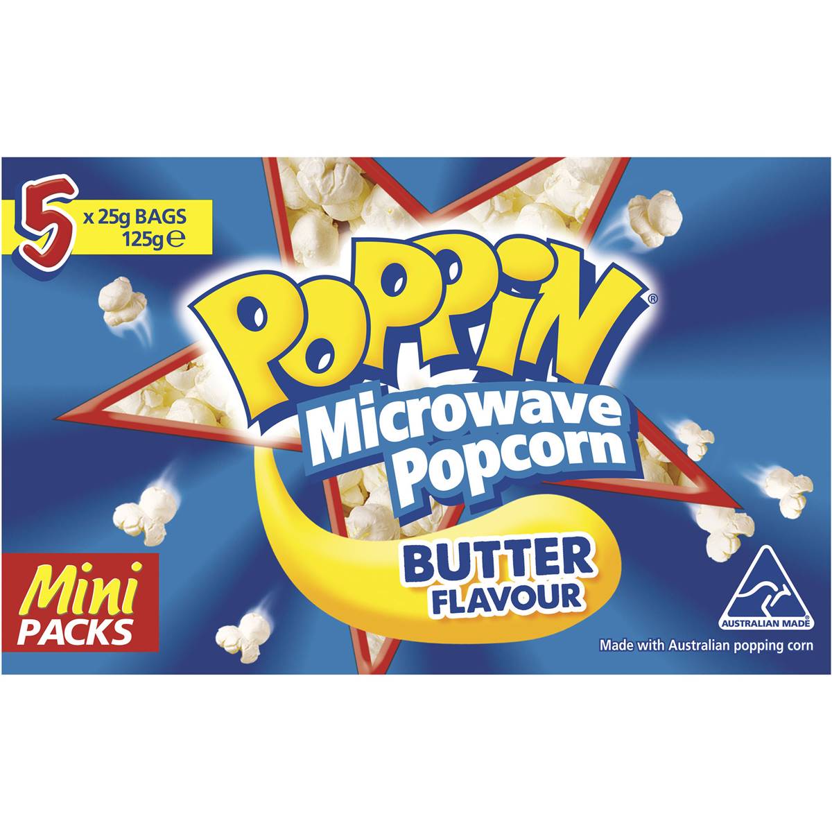 Poppin Microwave Popcorn Butter Flavour Mini Packs 25g X5 Pack Woolworths
