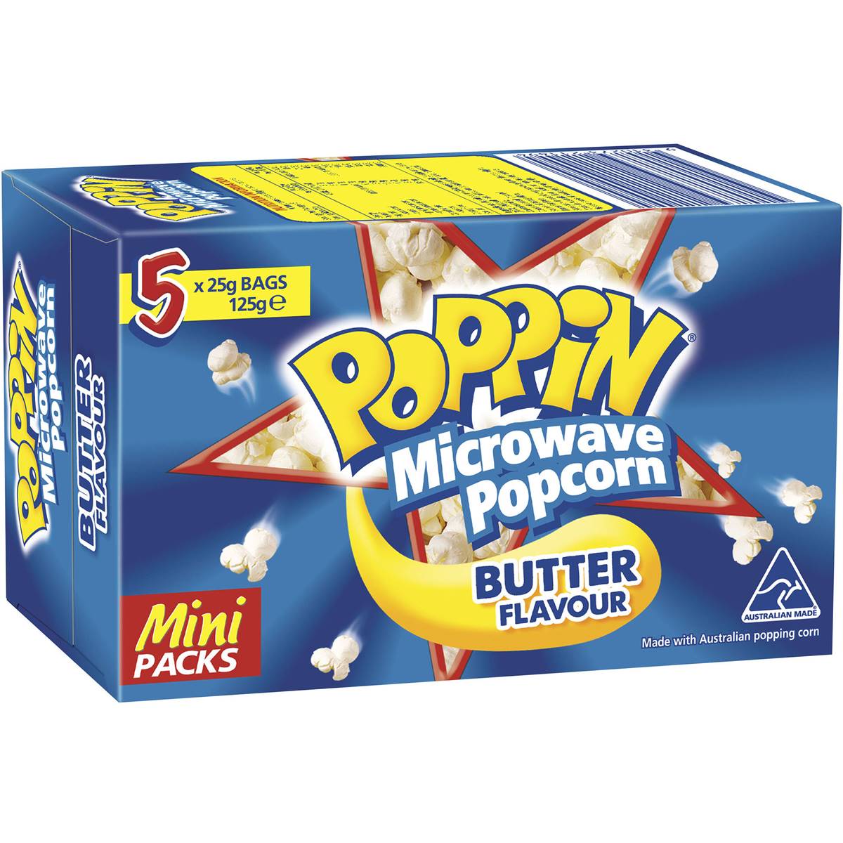 Poppin Microwave Popcorn Butter Flavour Mini Packs 25g X5 Pack Woolworths
