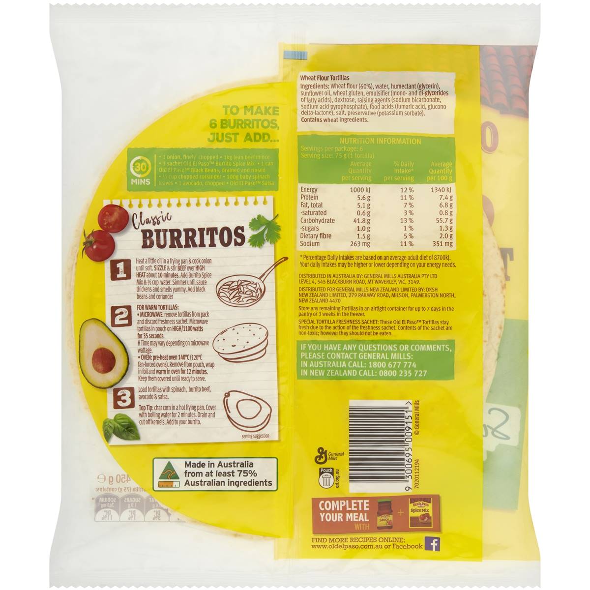Old El Paso Burrito Tortilla Jumbo Wraps 6 Pack Woolworths