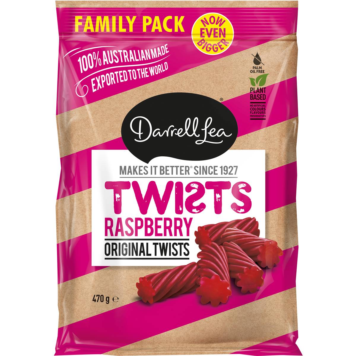 Darrell Lea Raspberry Twists Share Bag 470g | Woolworths