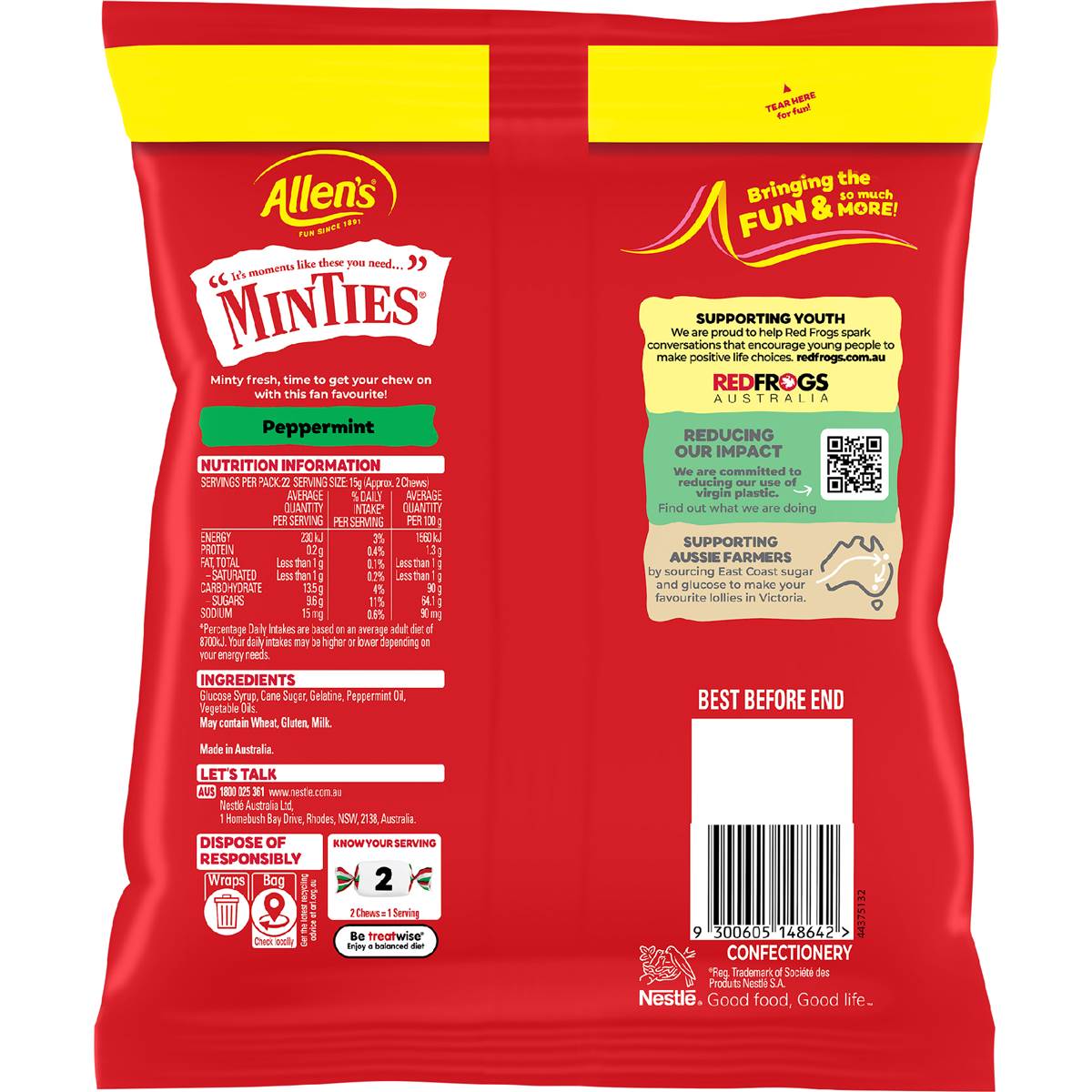 Allen's Minties Mint Chewy Lollies Family Size Bag 335g Woolworths