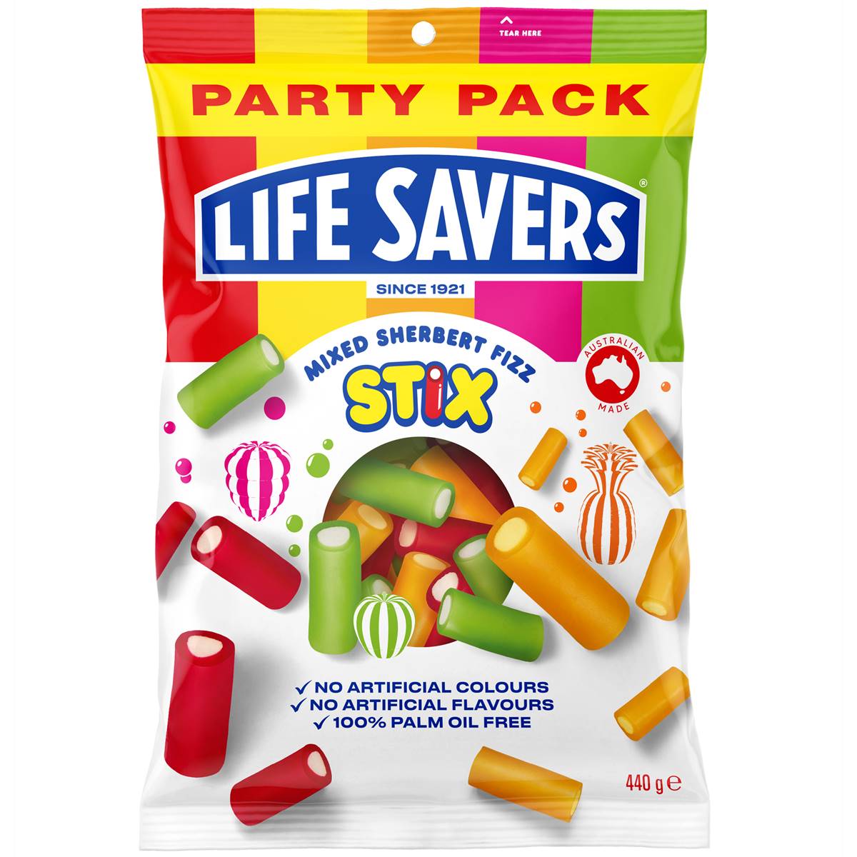 Life Savers Mixed Sherbet Fizz Stix Share Bag 440g Woolworths