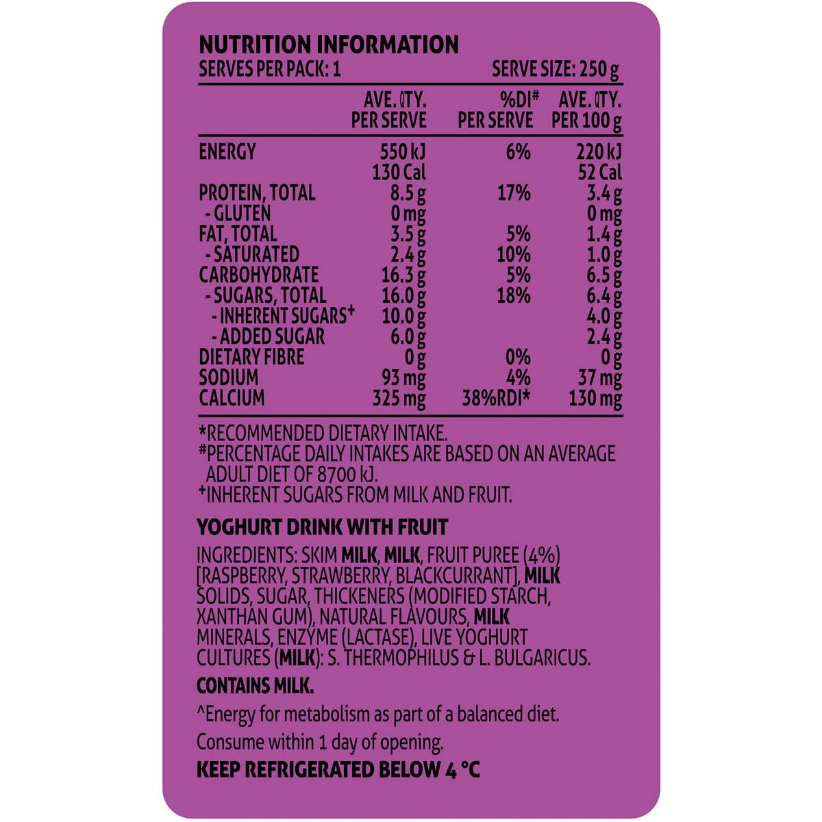 Yoplait Yop 2 Go Mixed Berry Yoghurt Drink 250g Woolworths