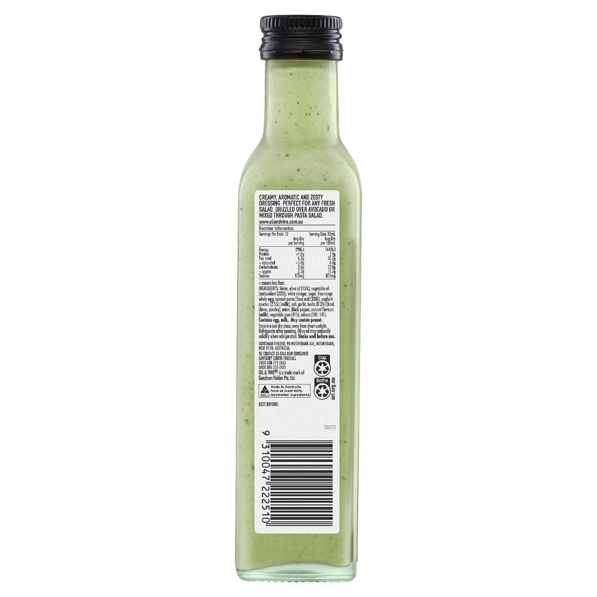 Oli & Vine Green Goodess, Fragrant Herbs & Tangy Yoghurt Dressing 250ml