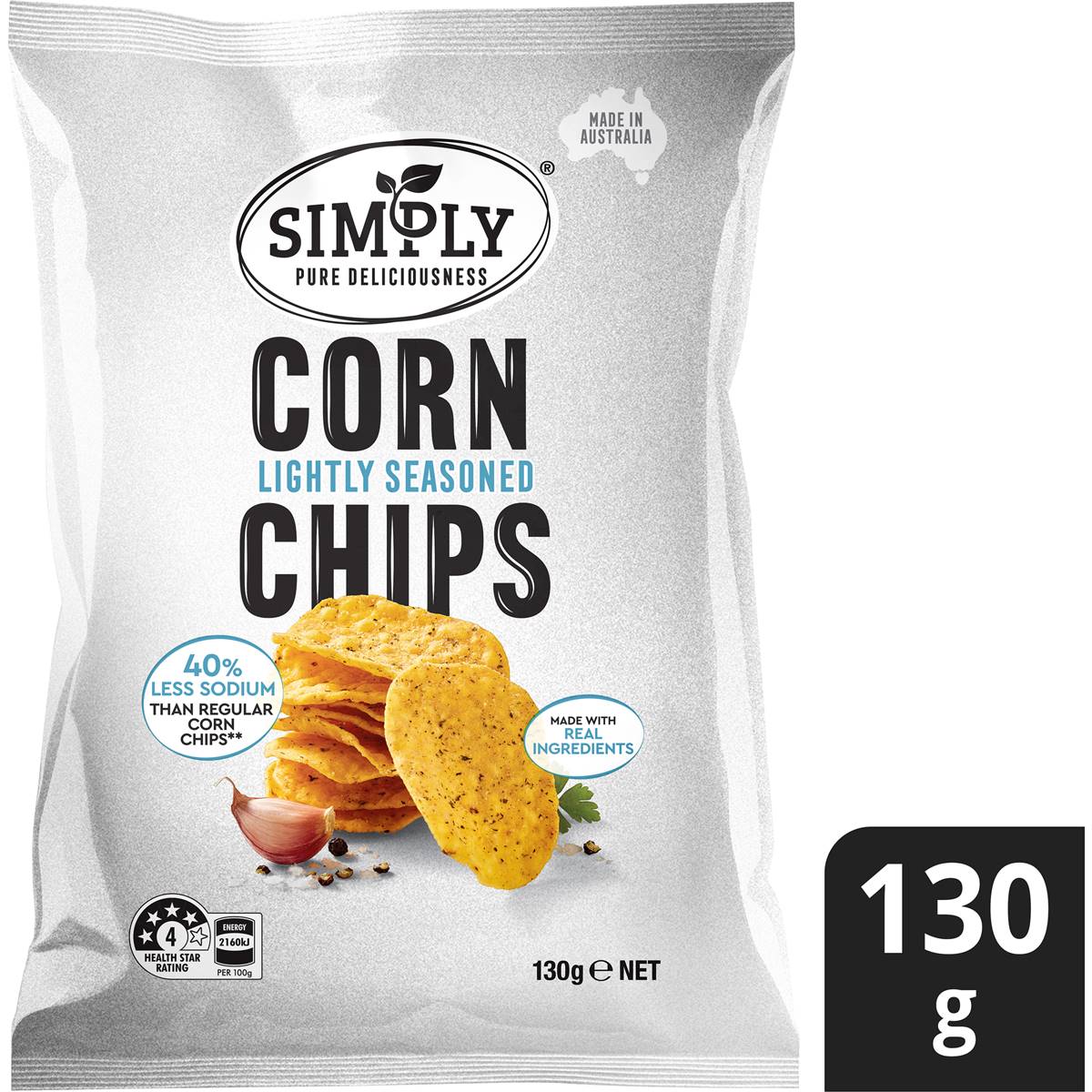 Simply Lightly Seasoned 40 Less Fat Corn Chips Share Pack 130g
